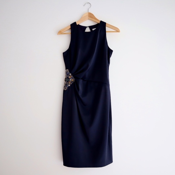 Satin Jewelled Open Back Midi Dress - Blue, Size S - Picture 1 of 5